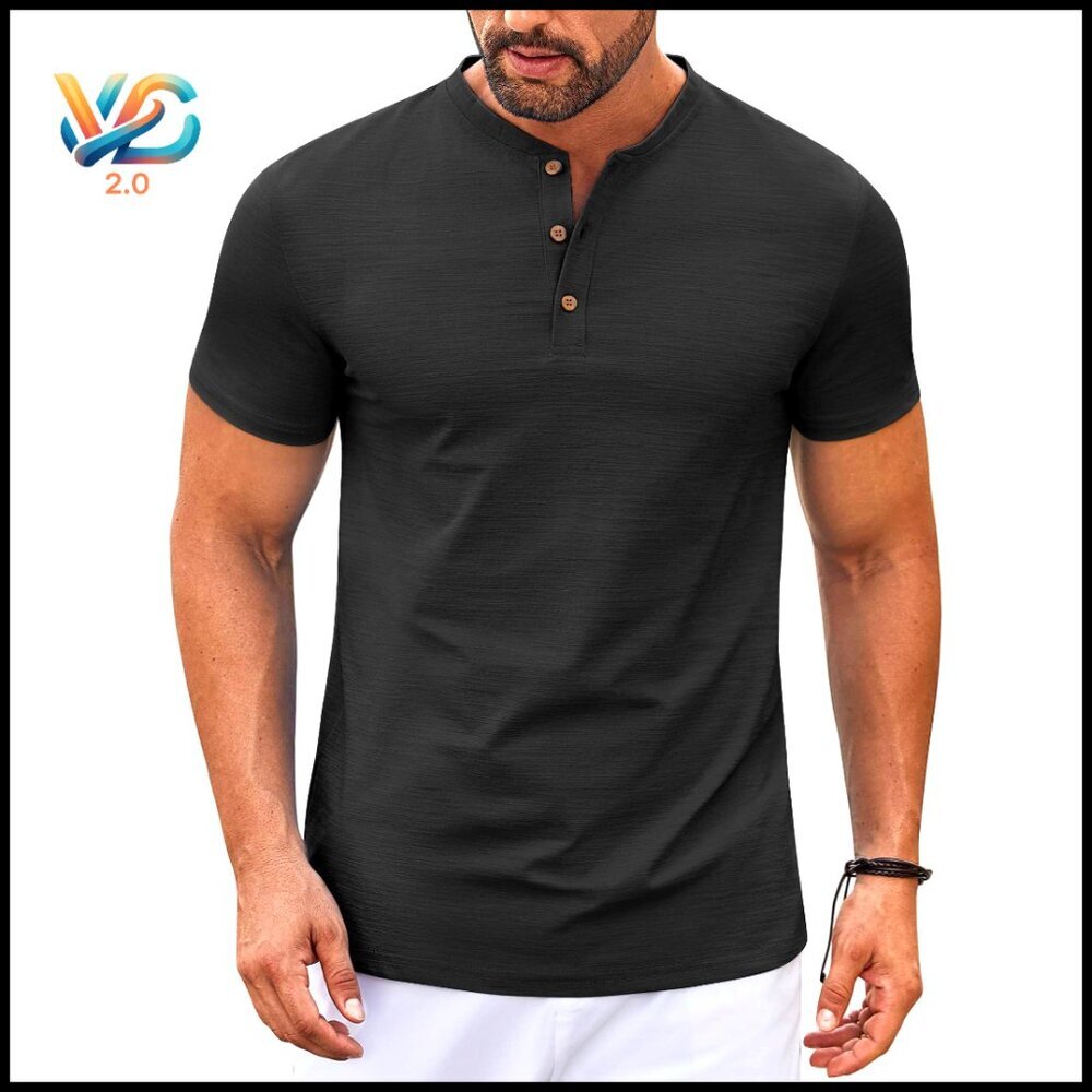 Men's Short Sleeve Henley Shirt Lightweight Stretch Polyester Regular Fit